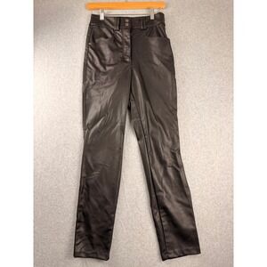 HM Womens Black Faux Leather High Waisted Straight Leg Pants Size 4 0928125 2